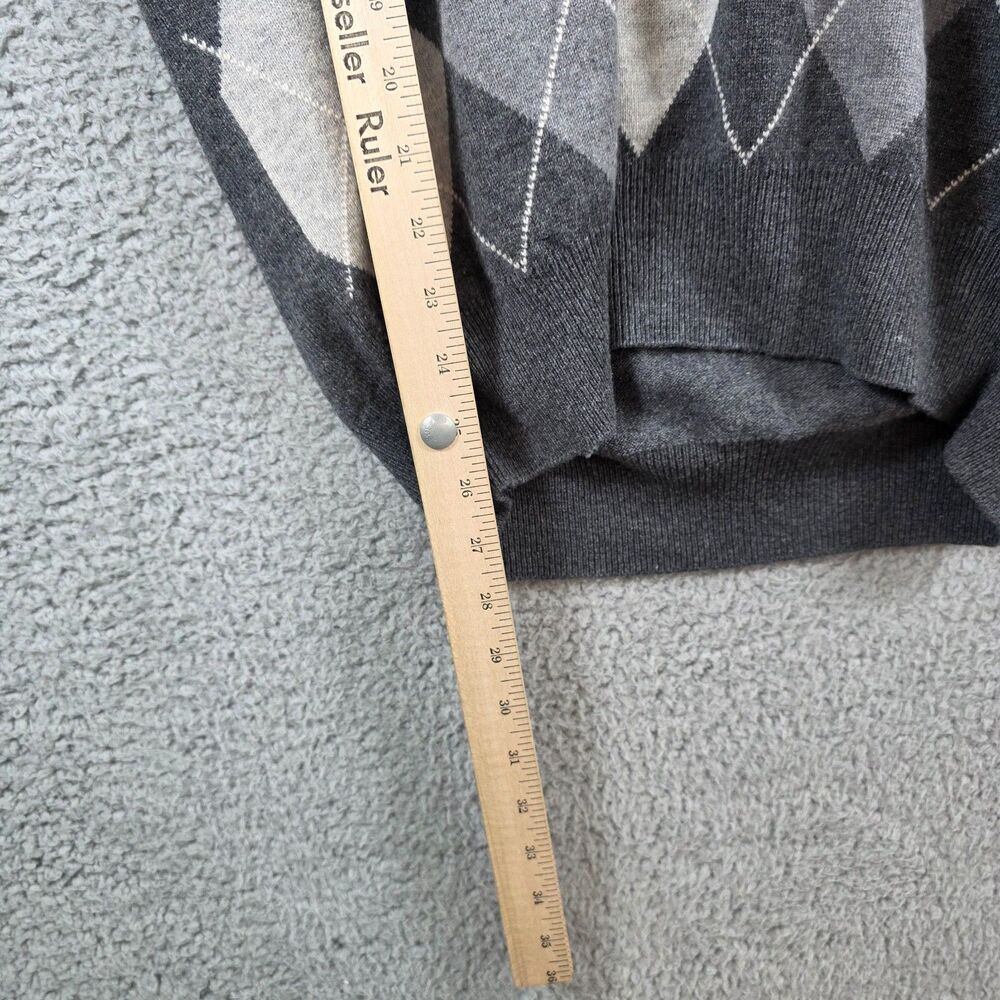 NWT Erdos 100% Cashmere Men's Gray Argyle Vneck Sweater Size XL / 44 FLAWS - Picture 8 of 12